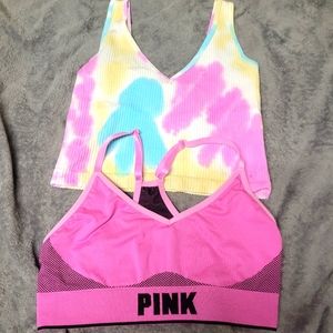 Crop and LG pink sports bra